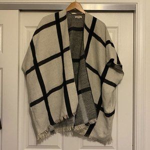 LOFT White & Black Plaid Poncho Oversized XS/S